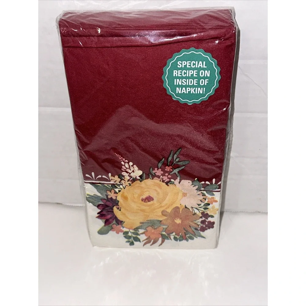 Pioneer Woman Burgundy Floral Paper Napkins 24 Count 2 Ply Recipe Inside PW76638